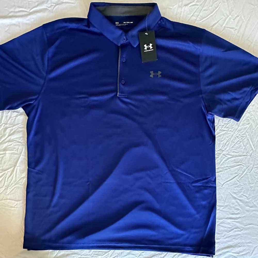 Under Armour Men's Polo Short Sleeve Golf Shirt 3XL Loose-Fit Blue NWT